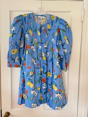 HUNTER BELL Blue Floral Mini Dress with Yellow & Orange Accents